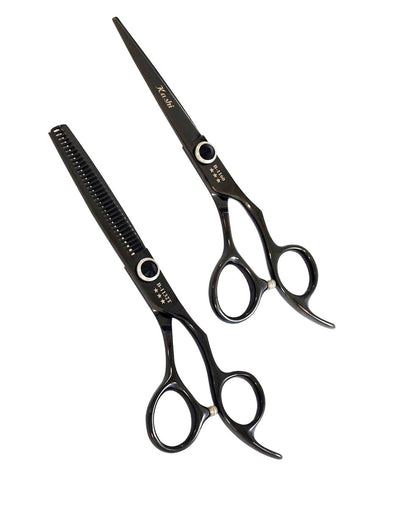 ADVANCE STUDENT HAIR STYLING CUTTING AND THINNING SHEARS SET BLACK TITANIUM COATED