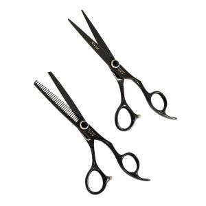 ADVANCE STUDENT HAIR STYLING CUTTING AND THINNING SHEARS SET BLACK TITANIUM COATED